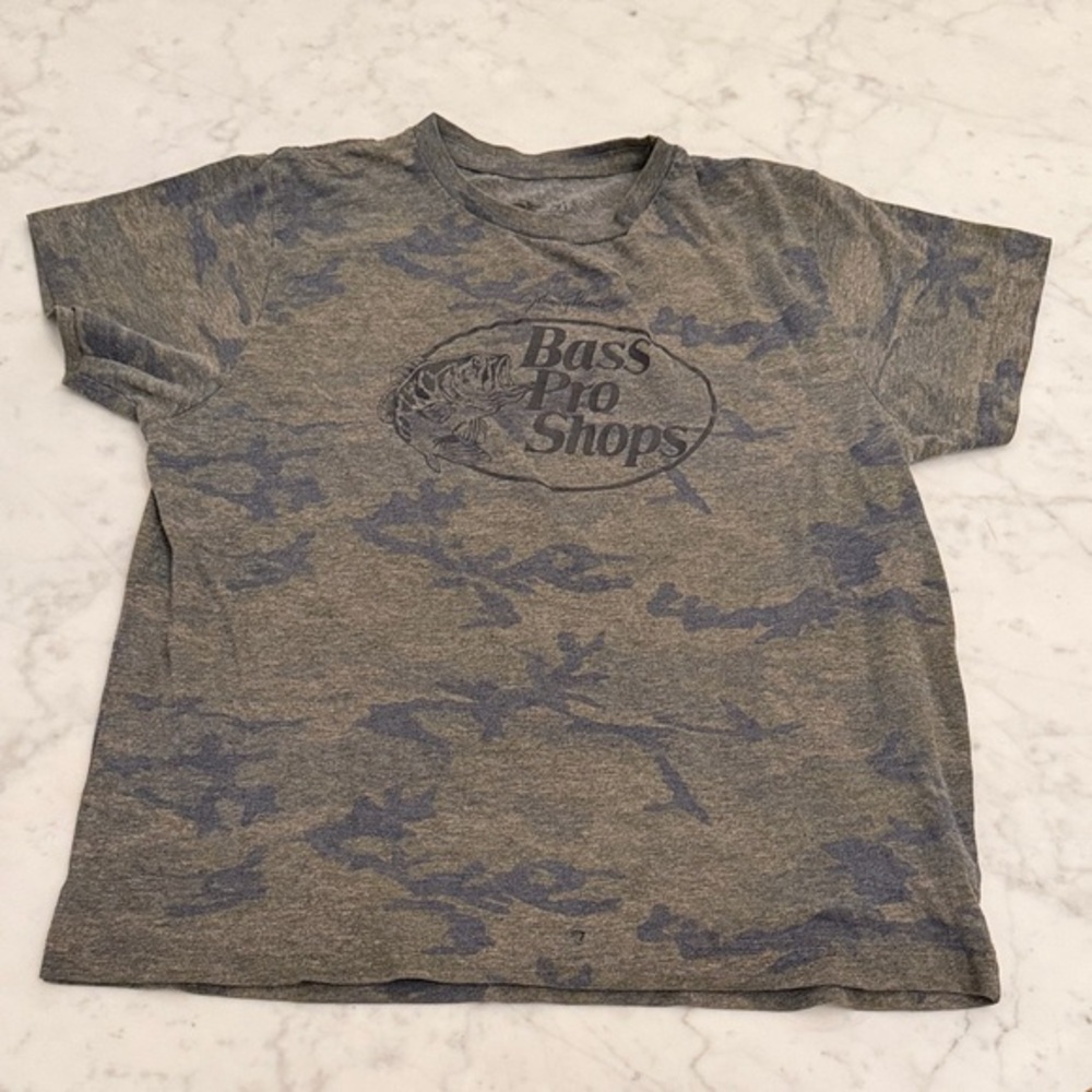 Bass Pro Shops Boys Camo T Shirt Gray Blue Fishing Logo Youth Medium M